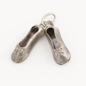 Vintage Ballet Slippers Charm / Pendant Silver Tone Ballerina Dance Flats